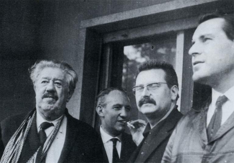  Von links nach rechts: Michel Simon, Pavel Blumenfeld, Freddy Buache und Milos Forman