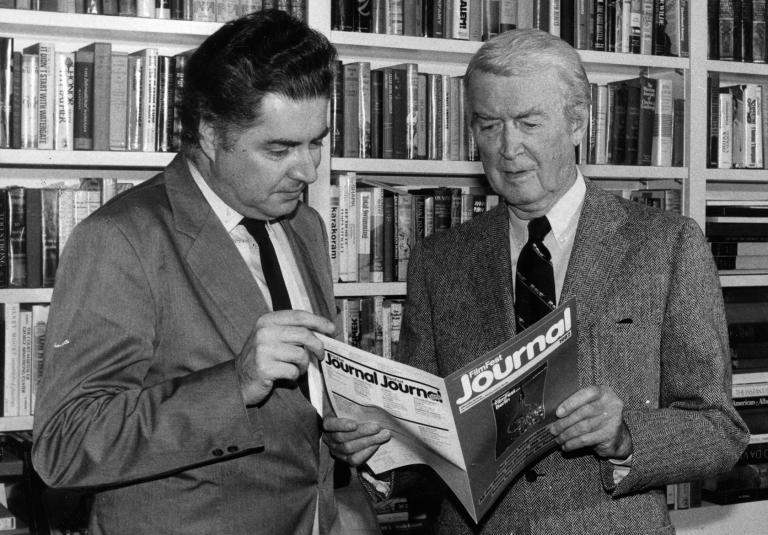 Moritz de Hadeln und James Stewart. Sammlung Cinémathèque suisse. Alle Rechte vorbehalten.